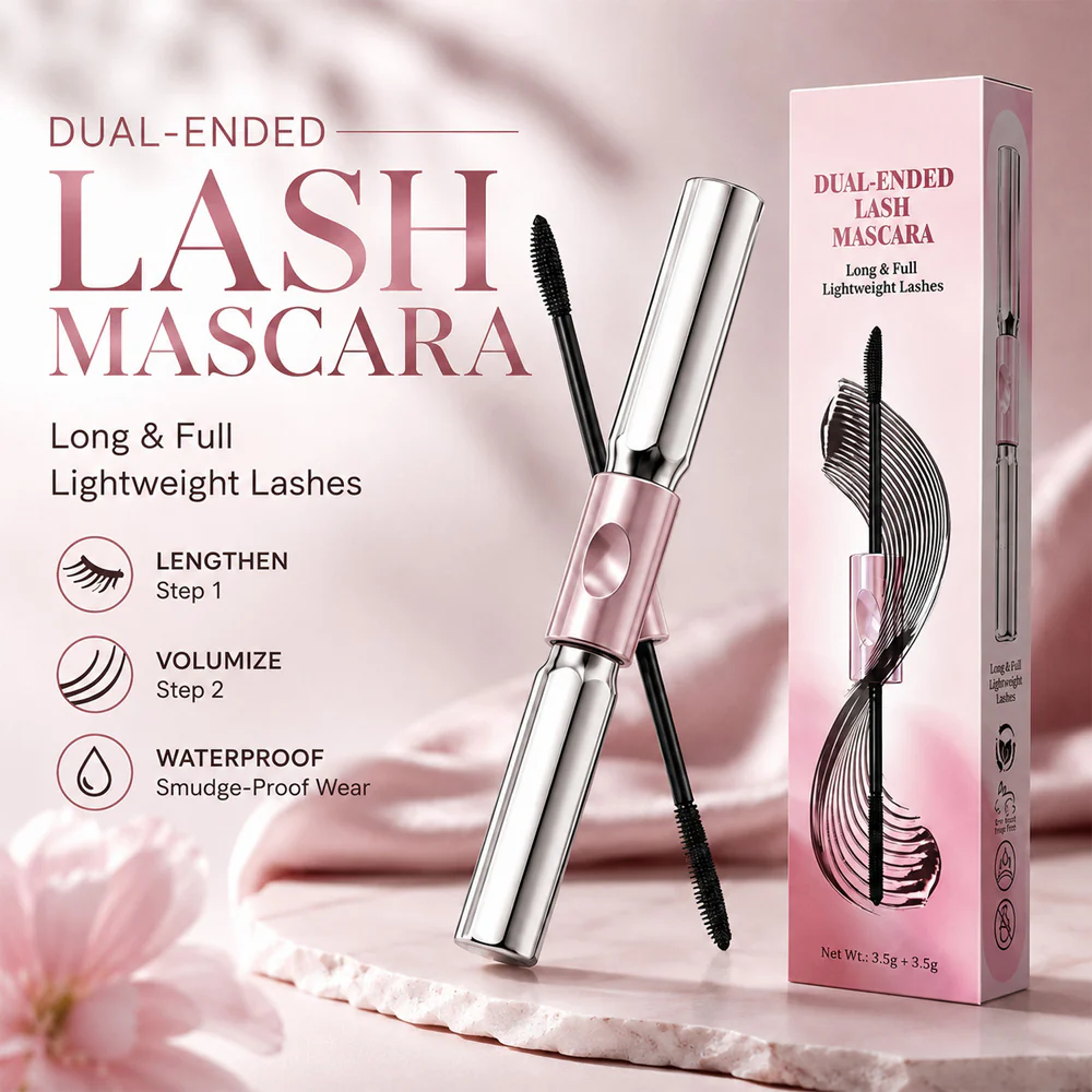 🤩✨Dual-Ended Waterproof Mascara for Volume, Length & Curl✨👁️— Clump-Free Fuller, Longer Lashes in 2 Easy Steps